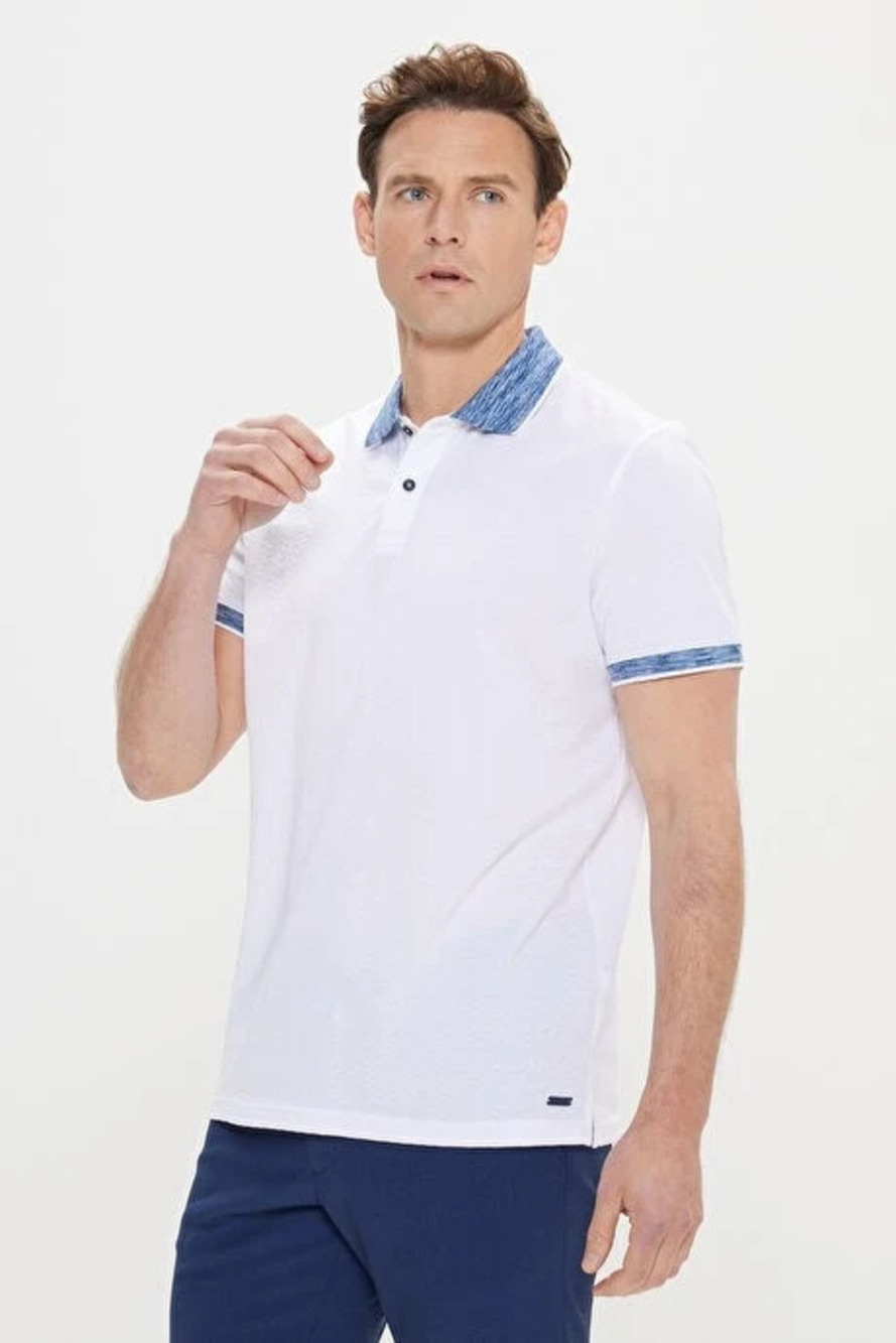 Altinyildiz Classics White Zigzag Textured Knit Polo/39058